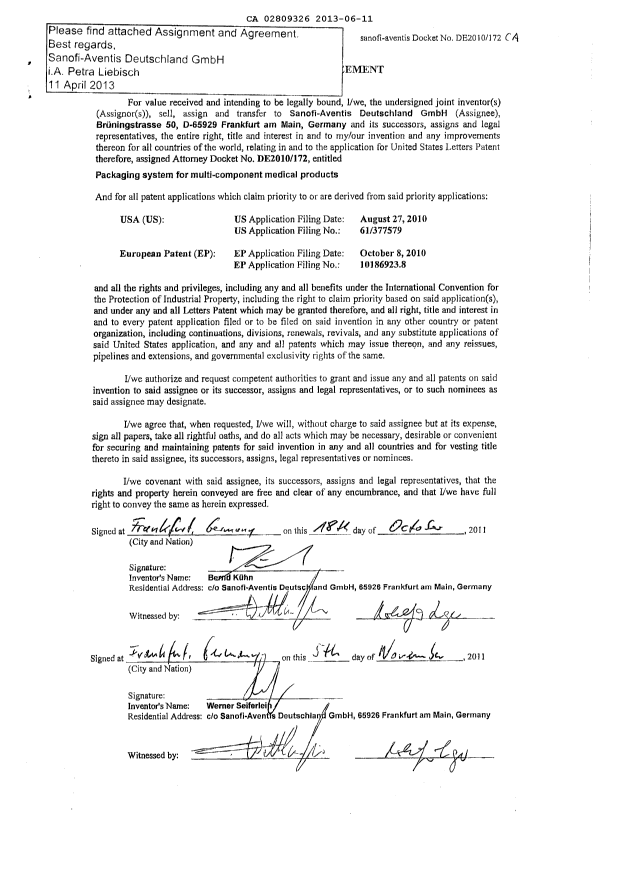 Document de brevet canadien 2809326. Cession 20130611. Image 2 de 2