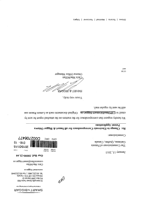 Document de brevet canadien 2809419. Correspondance 20141215. Image 1 de 2