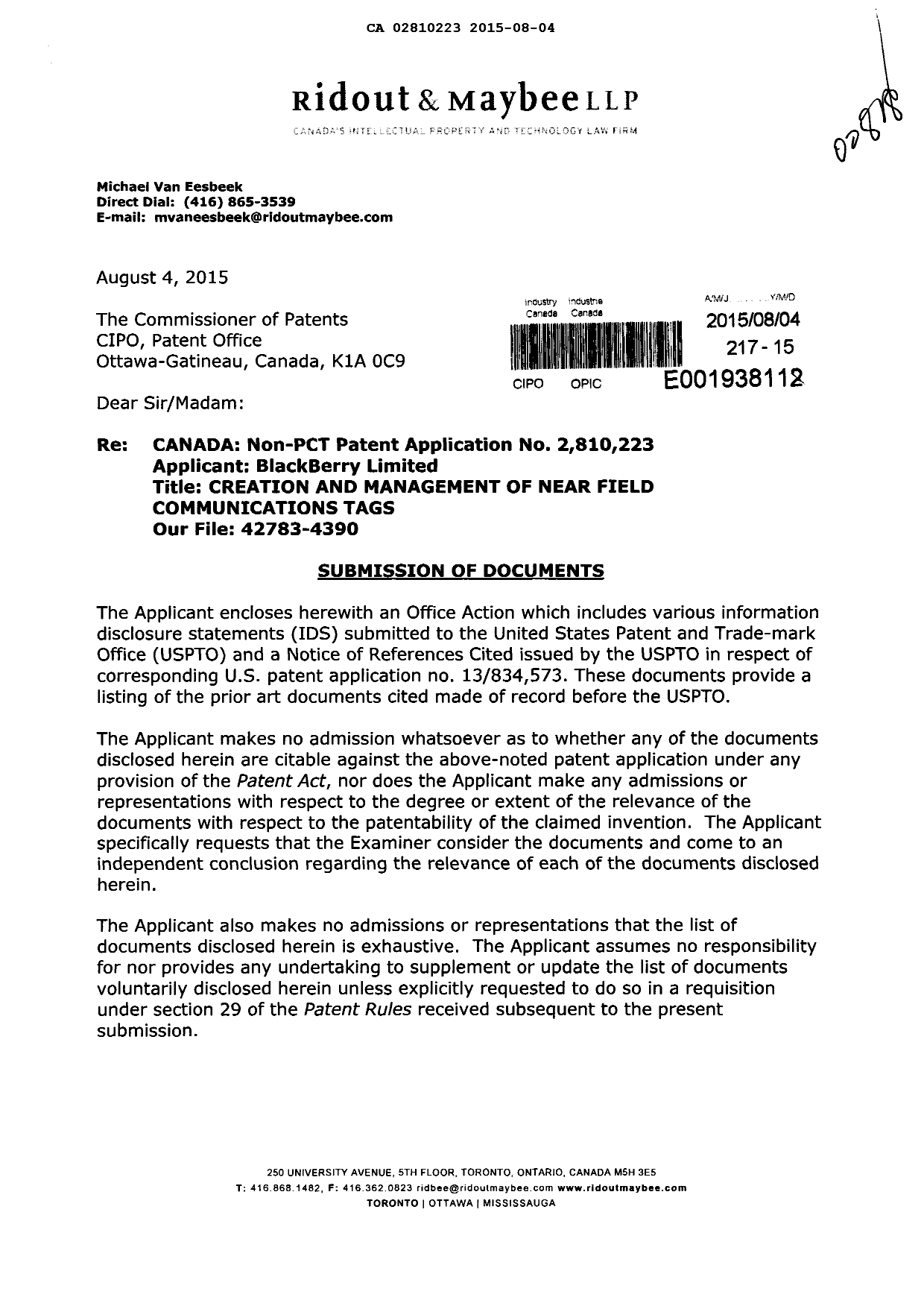 Document de brevet canadien 2810223. Poursuite-Amendment 20141204. Image 1 de 2