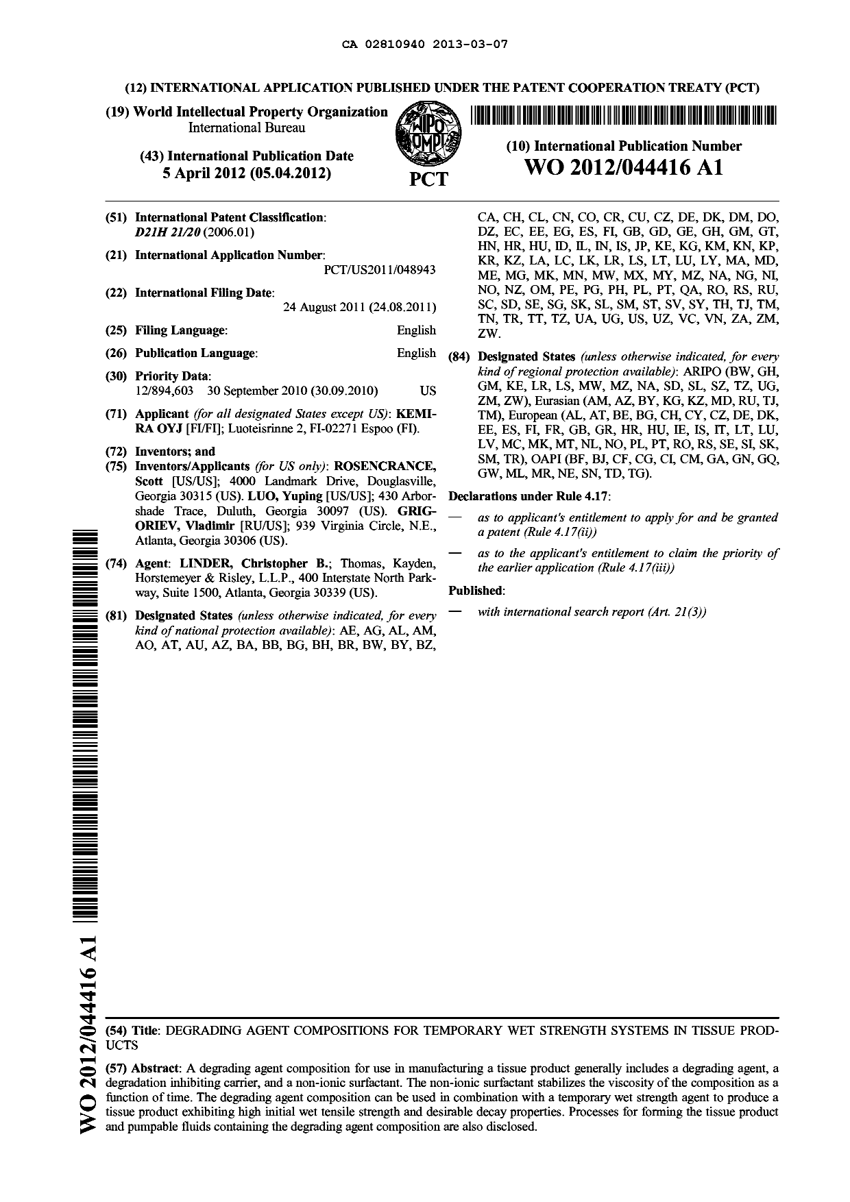 Document de brevet canadien 2810940. Abrégé 20130307. Image 1 de 1