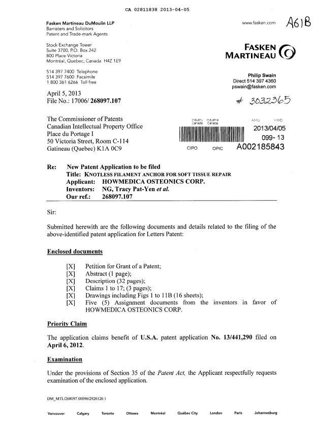 Document de brevet canadien 2811838. Cession 20130405. Image 1 de 12