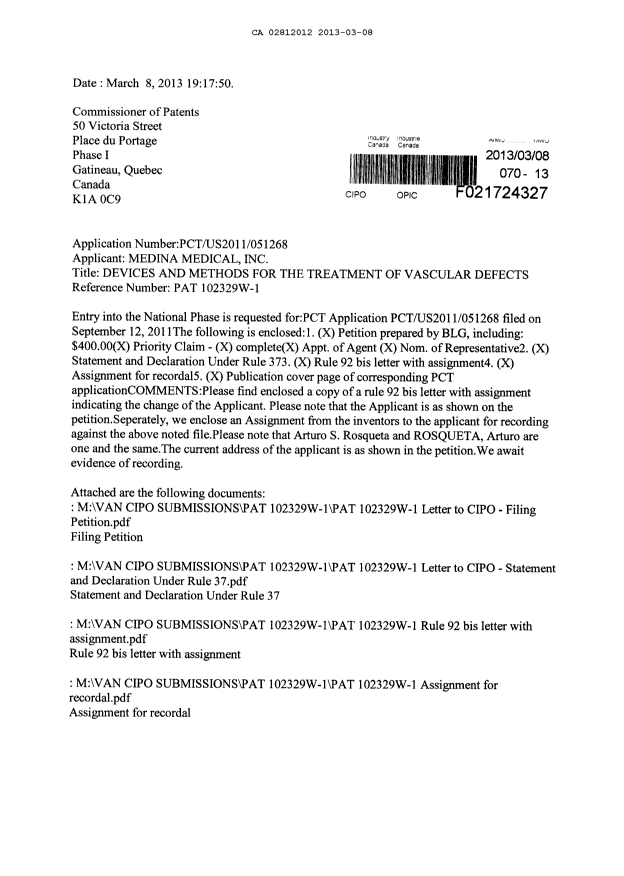 Document de brevet canadien 2812012. Cession 20130308. Image 1 de 16
