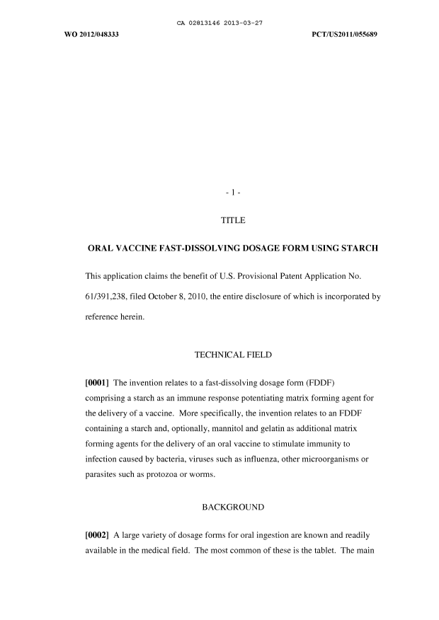 Canadian Patent Document 2813146. Description 20130327. Image 1 of 38