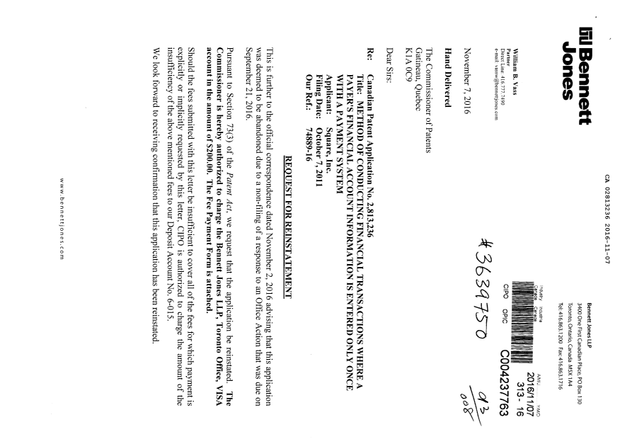 Document de brevet canadien 2813236. Poursuite-Amendment 20151207. Image 1 de 20