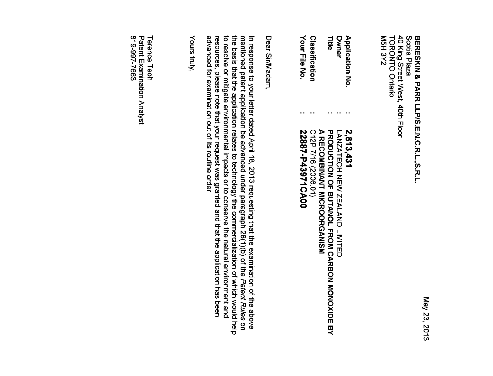 Document de brevet canadien 2813431. Poursuite-Amendment 20130523. Image 1 de 1