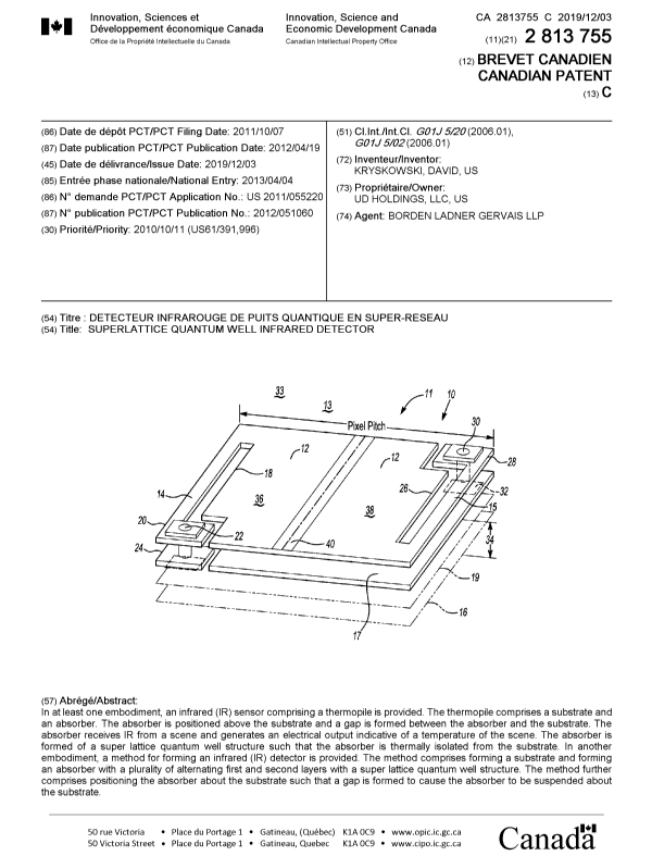 Canadian Patent Document 2813755. Cover Page 20191112. Image 1 of 1