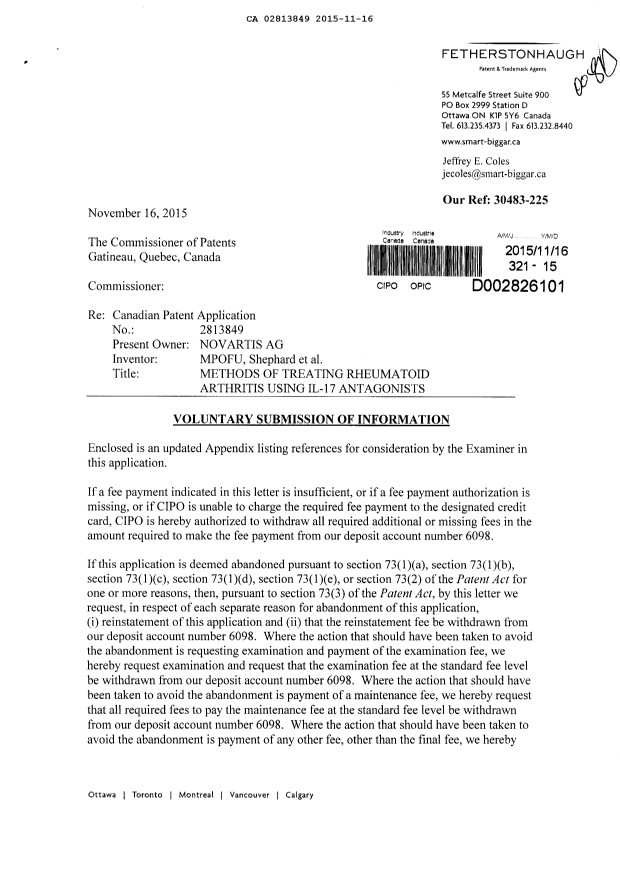 Canadian Patent Document 2813849. Amendment 20151116. Image 1 of 2