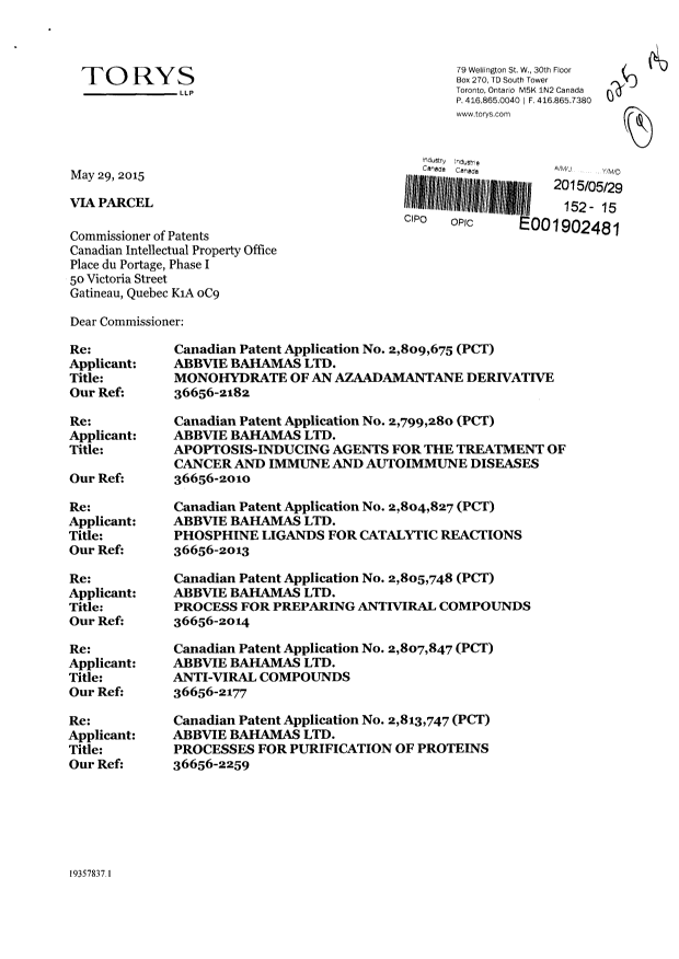 Document de brevet canadien 2813985. Cession 20150529. Image 1 de 2