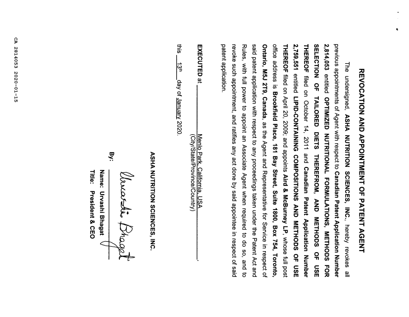 Document de brevet canadien 2814053. Changement de nomination d'agent 20200115. Image 2 de 2