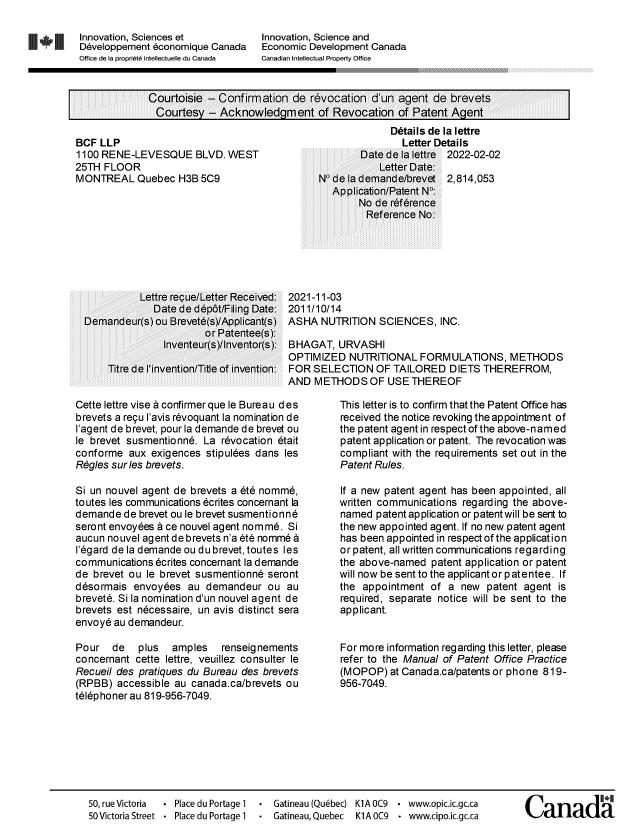 Document de brevet canadien 2814053. Lettre du bureau 20220202. Image 1 de 1