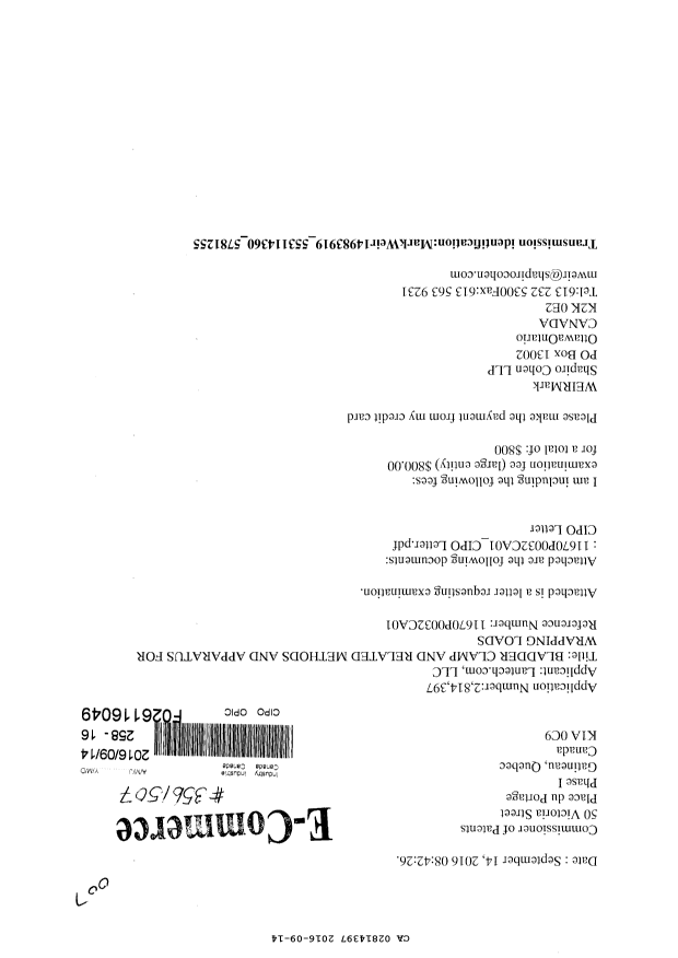 Document de brevet canadien 2814397. Poursuite-Amendment 20151214. Image 1 de 2
