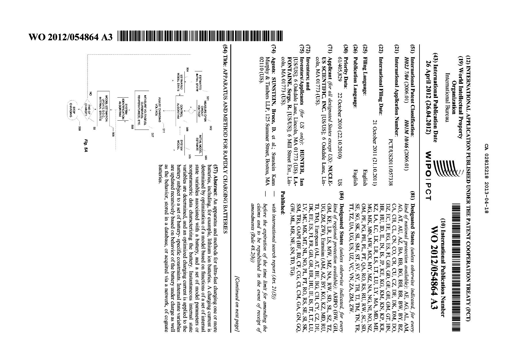 Document de brevet canadien 2815218. Abrégé 20121218. Image 1 de 2