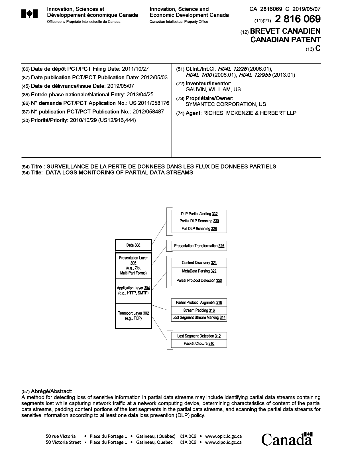 Document de brevet canadien 2816069. Page couverture 20190408. Image 1 de 1