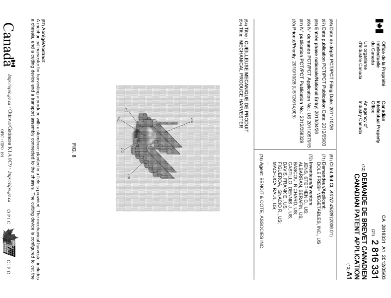 Document de brevet canadien 2816331. Page couverture 20121205. Image 1 de 2