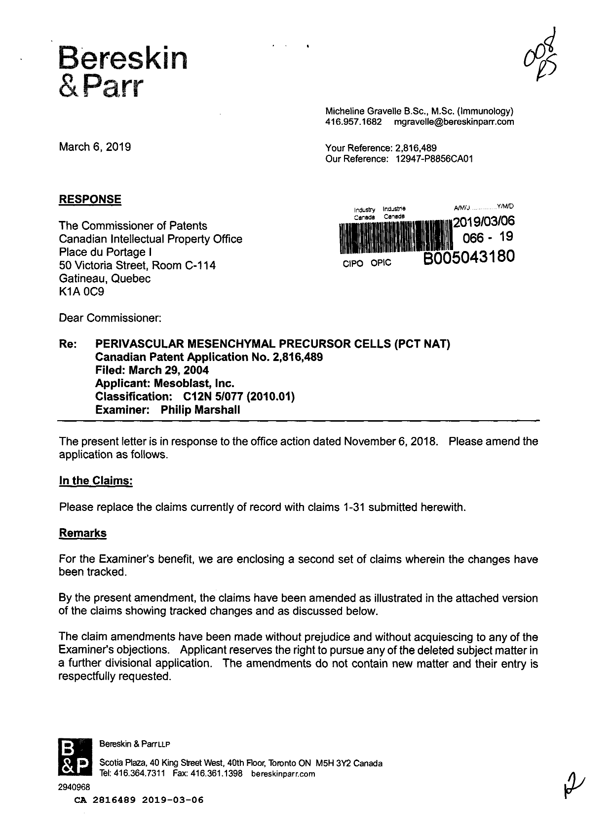 Canadian Patent Document 2816489. Amendment 20190306. Image 1 of 12
