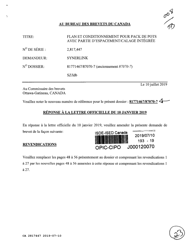 Canadian Patent Document 2817447. Amendment 20190710. Image 1 of 23