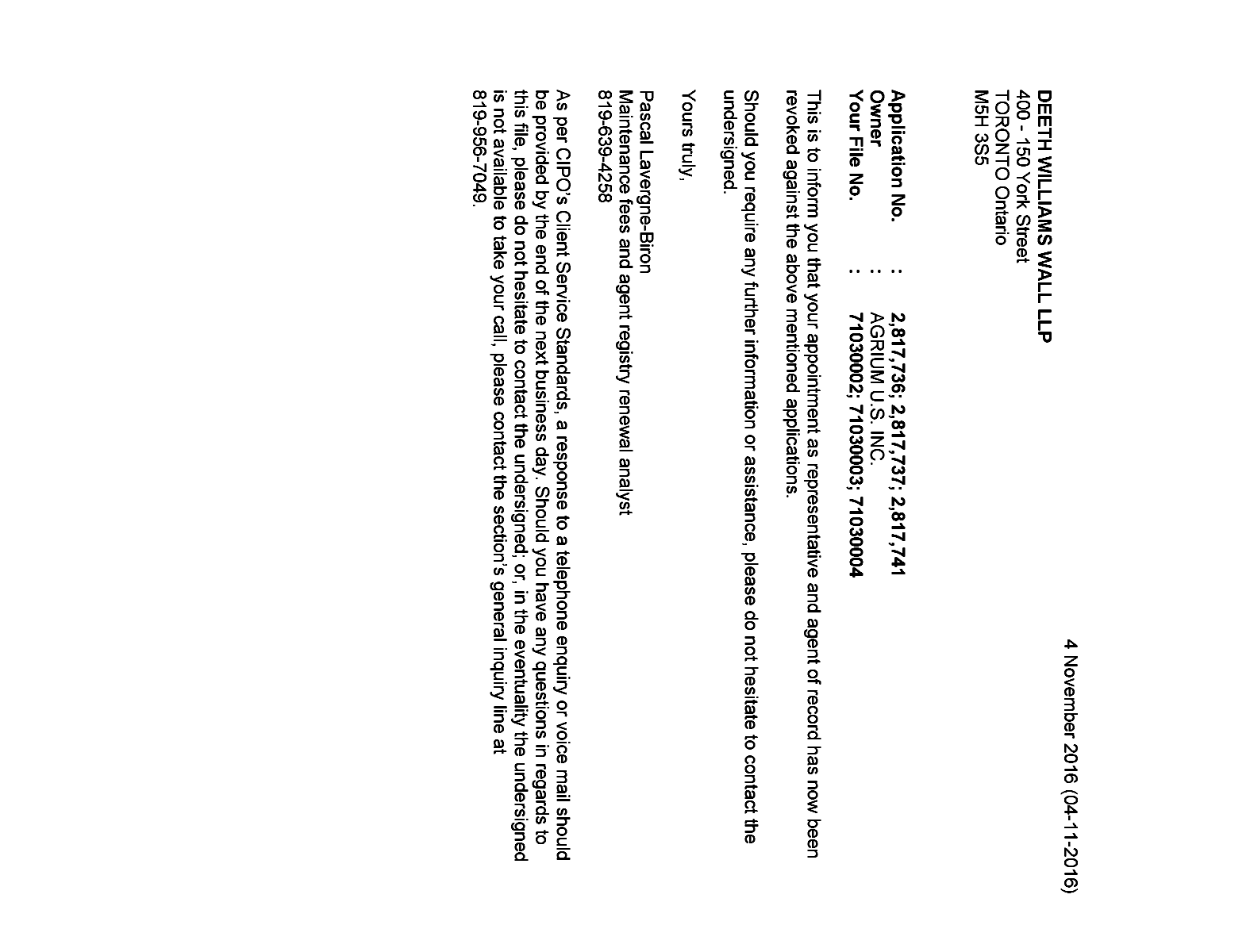 Document de brevet canadien 2817737. Correspondance 20151204. Image 1 de 1