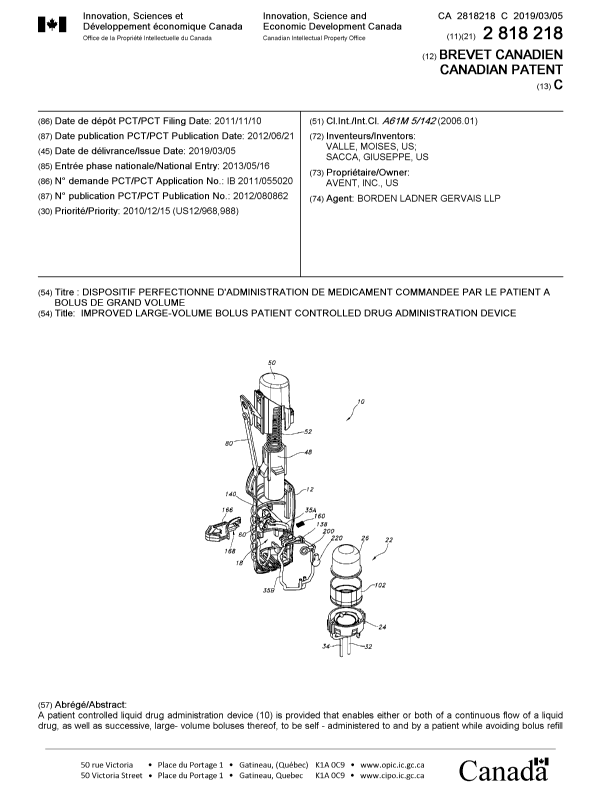 Canadian Patent Document 2818218. Cover Page 20190205. Image 1 of 2