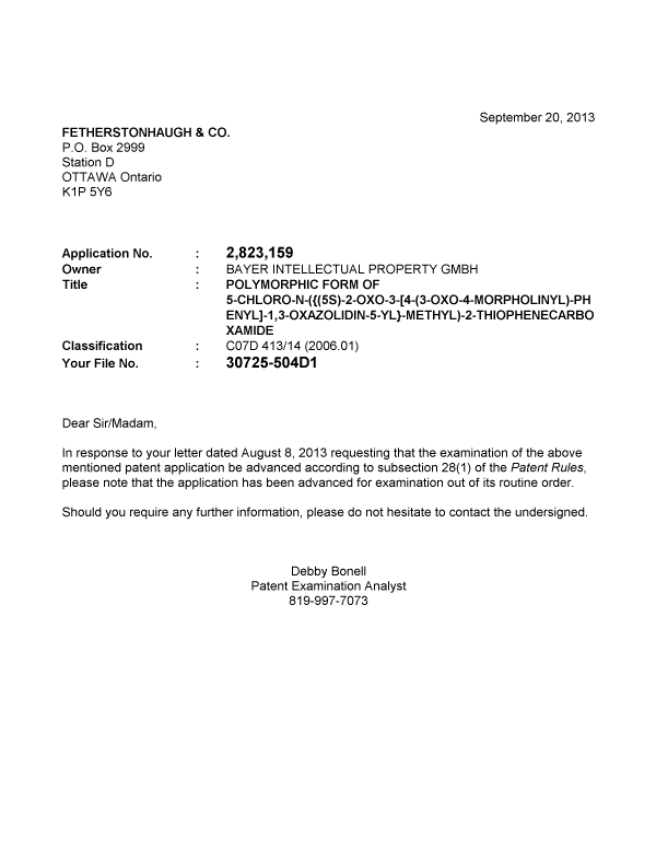 Document de brevet canadien 2823159. Poursuite-Amendment 20130920. Image 1 de 1