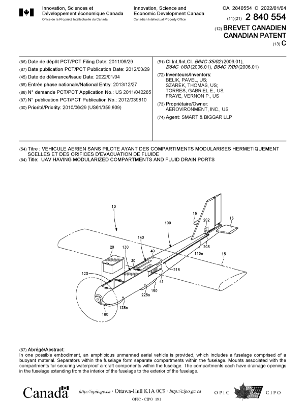 Canadian Patent Document 2840554. Cover Page 20211202. Image 1 of 1