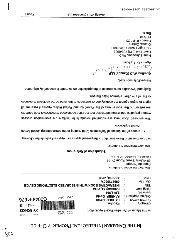 Canadian Patent Document 2842991. Amendment 20180423. Image 1 of 1