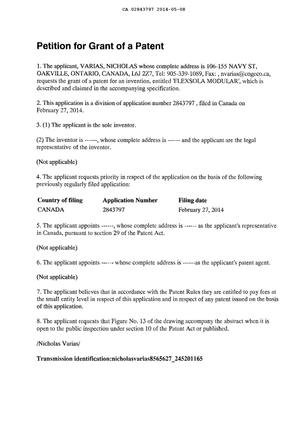 Canadian Patent Document 2843797. Correspondence 20131208. Image 2 of 21