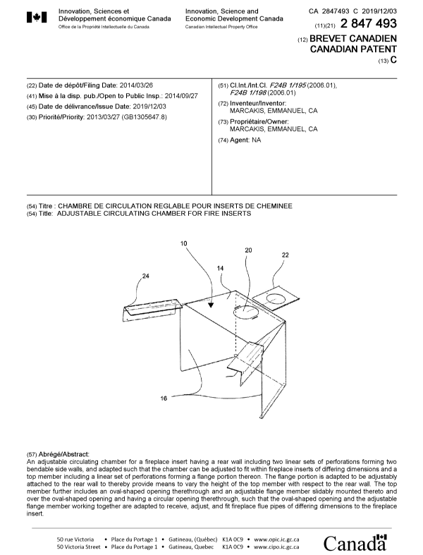 Document de brevet canadien 2847493. Page couverture 20191114. Image 1 de 1