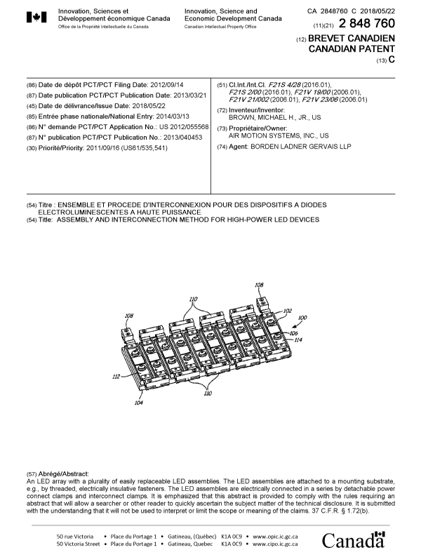 Canadian Patent Document 2848760. Cover Page 20180425. Image 1 of 1