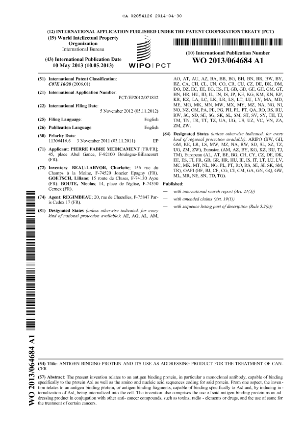 Document de brevet canadien 2854126. Abrégé 20140430. Image 1 de 1