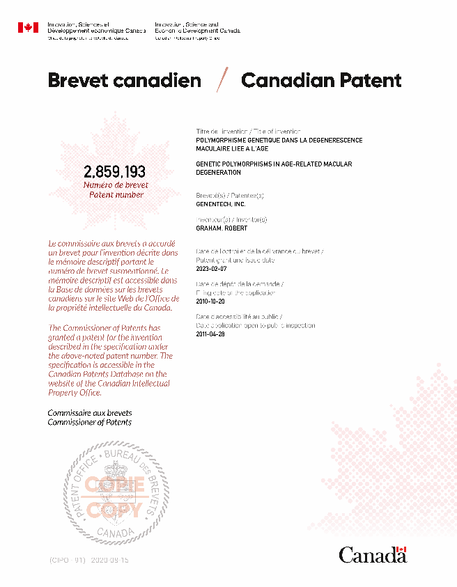 Canadian Patent Document 2859193. Electronic Grant Certificate 20230207. Image 1 of 1