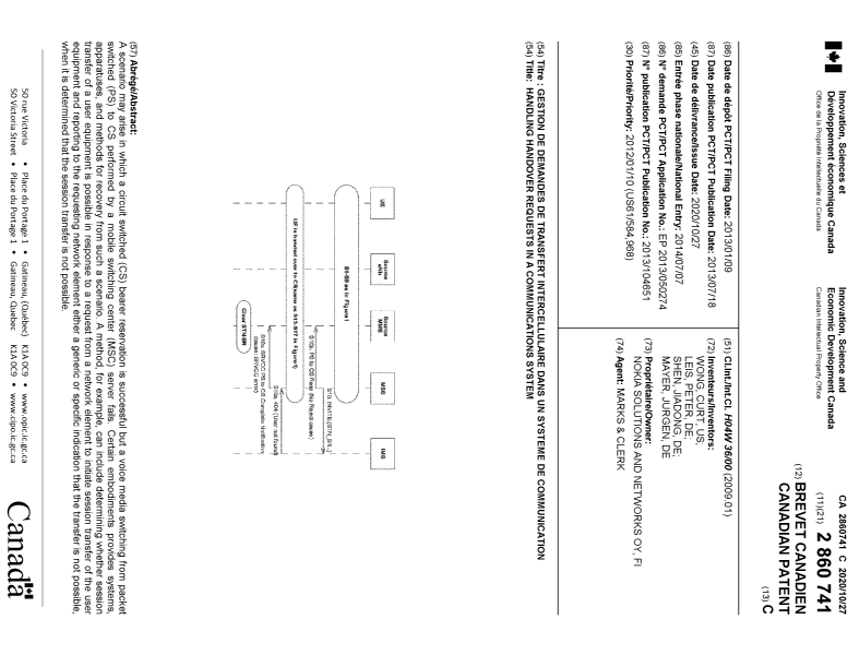 Canadian Patent Document 2860741. Cover Page 20200925. Image 1 of 1