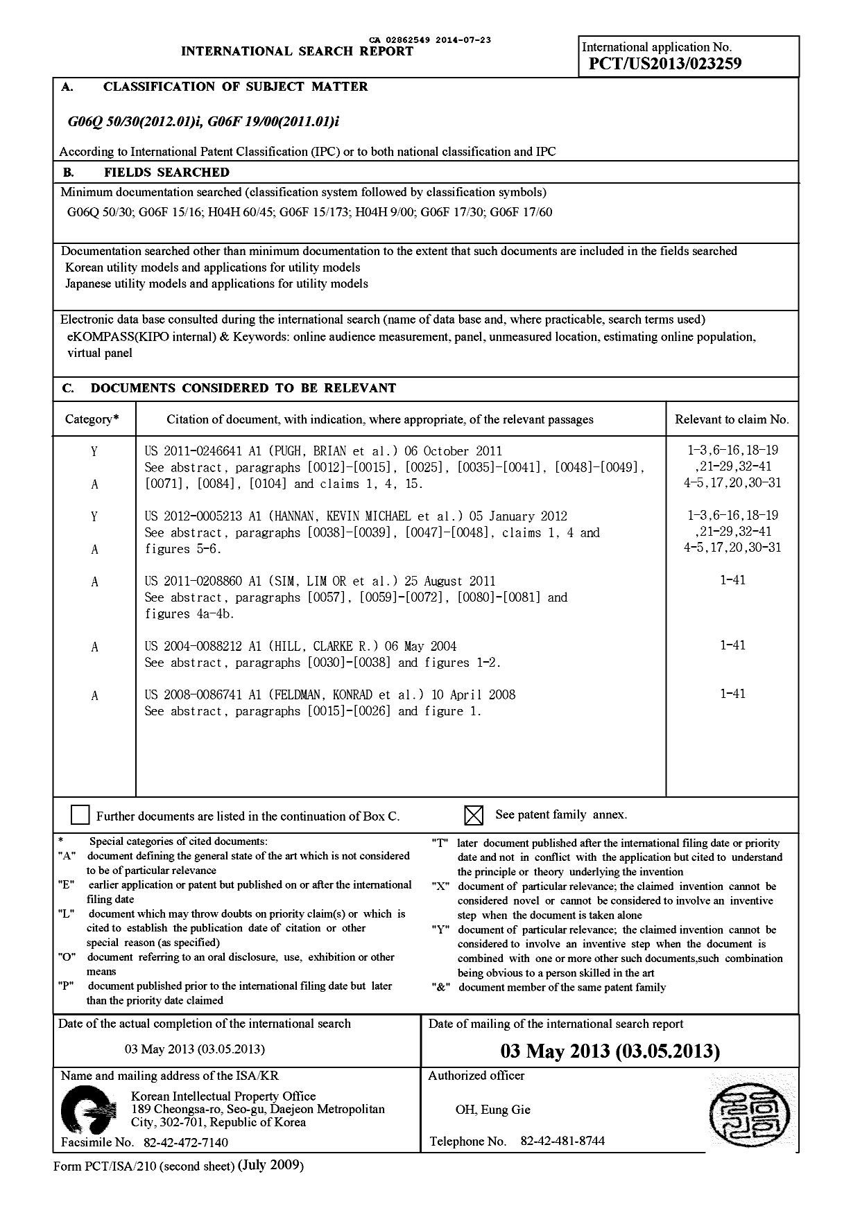 Document de brevet canadien 2862549. PCT 20140723. Image 1 de 10