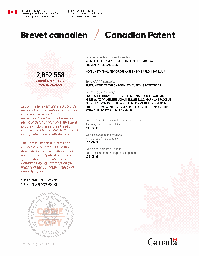 Canadian Patent Document 2862558. Electronic Grant Certificate 20210706. Image 1 of 1