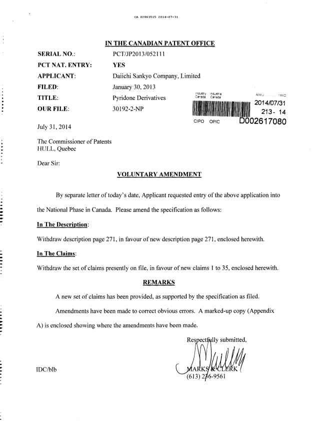 Document de brevet canadien 2863515. Poursuite-Amendment 20140731. Image 1 de 36