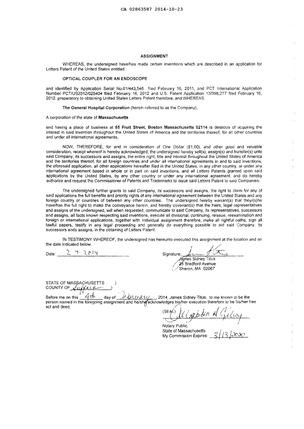 Canadian Patent Document 2863587. Assignment 20141023. Image 4 of 4