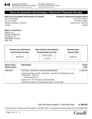 Canadian Patent Document 2863587. Maintenance Fee Payment 20191205. Image 1 of 1