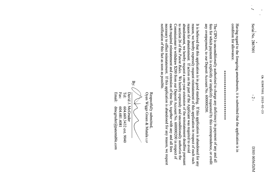 Document de brevet canadien 2867001. Poursuite-Amendment 20150223. Image 2 de 4