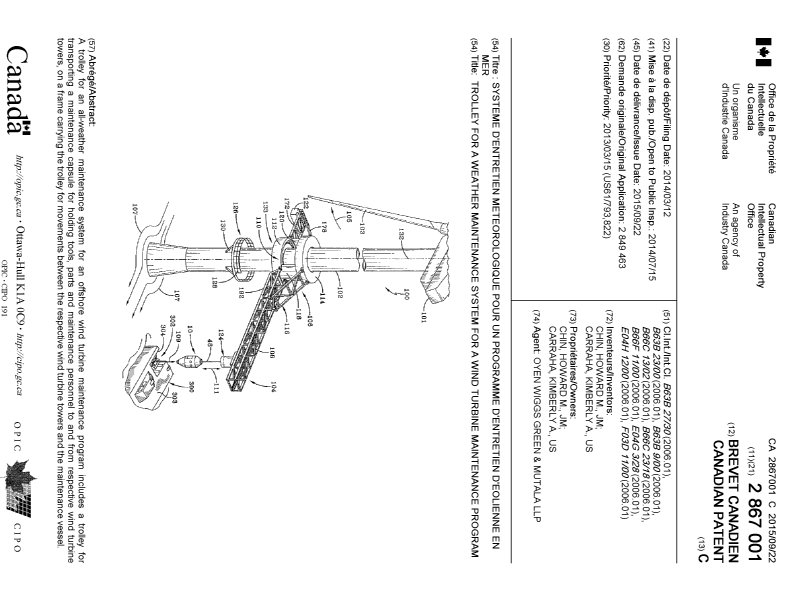 Document de brevet canadien 2867001. Page couverture 20150825. Image 1 de 1
