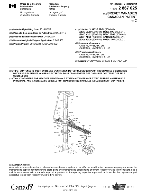 Canadian Patent Document 2867025. Cover Page 20150702. Image 1 of 1