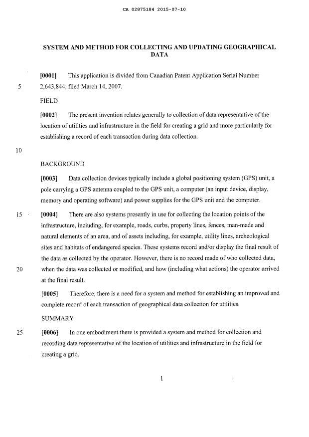 Document de brevet canadien 2875184. Description 20151229. Image 1 de 16