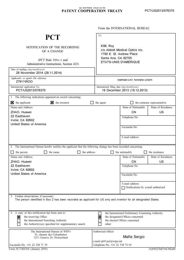 Document de brevet canadien 2875856. PCT 20141204. Image 1 de 4