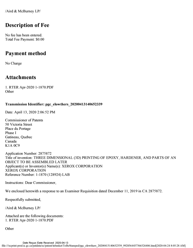 Document de brevet canadien 2875872. Modification 20200413. Image 2 de 6