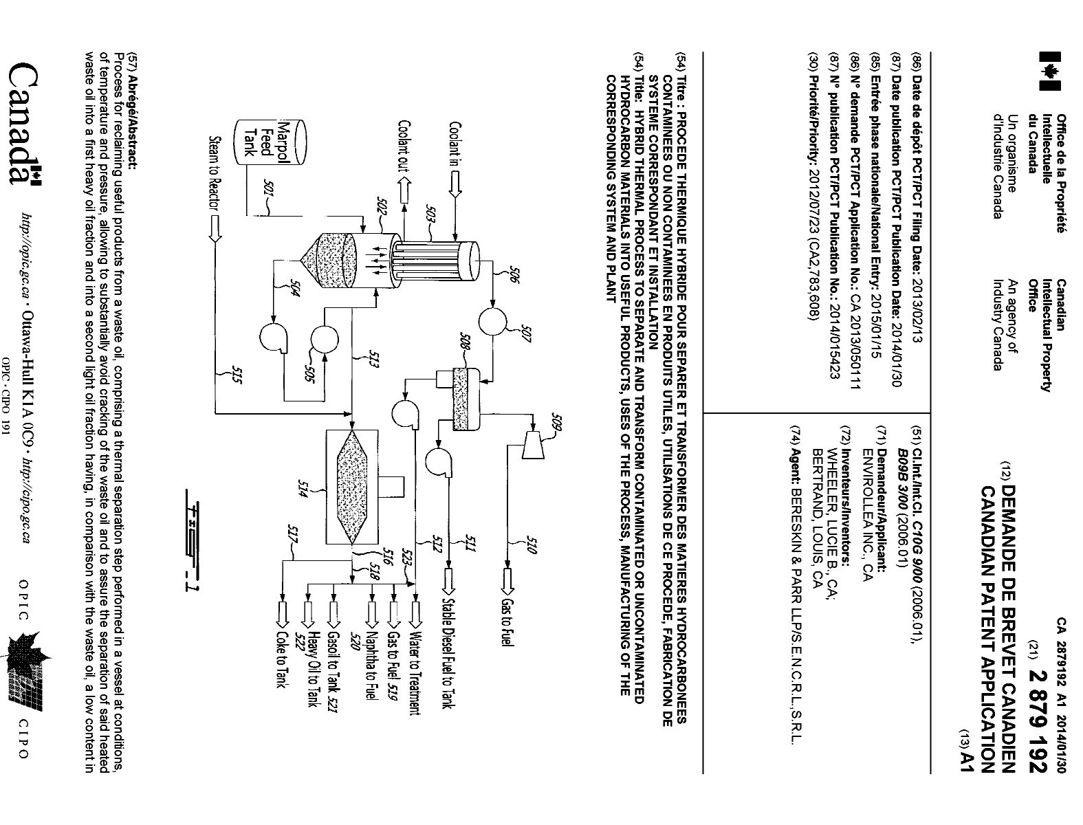 Canadian Patent Document 2879192. Cover Page 20150225. Image 1 of 2