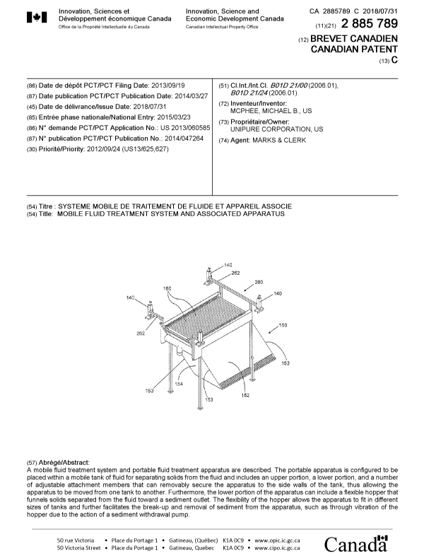 Canadian Patent Document 2885789. Cover Page 20180705. Image 1 of 1