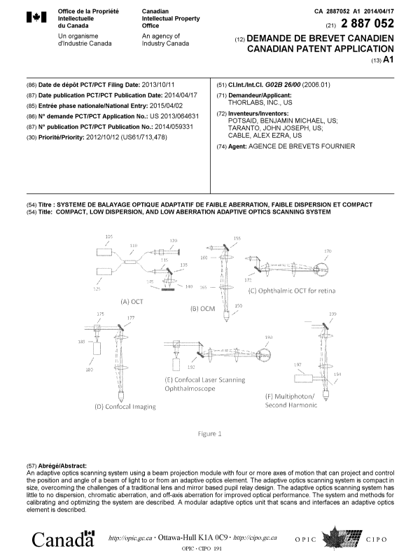 Canadian Patent Document 2887052. Cover Page 20150423. Image 1 of 1