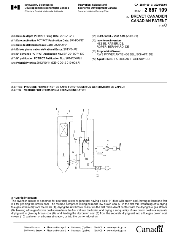 Canadian Patent Document 2887109. Cover Page 20200806. Image 1 of 1