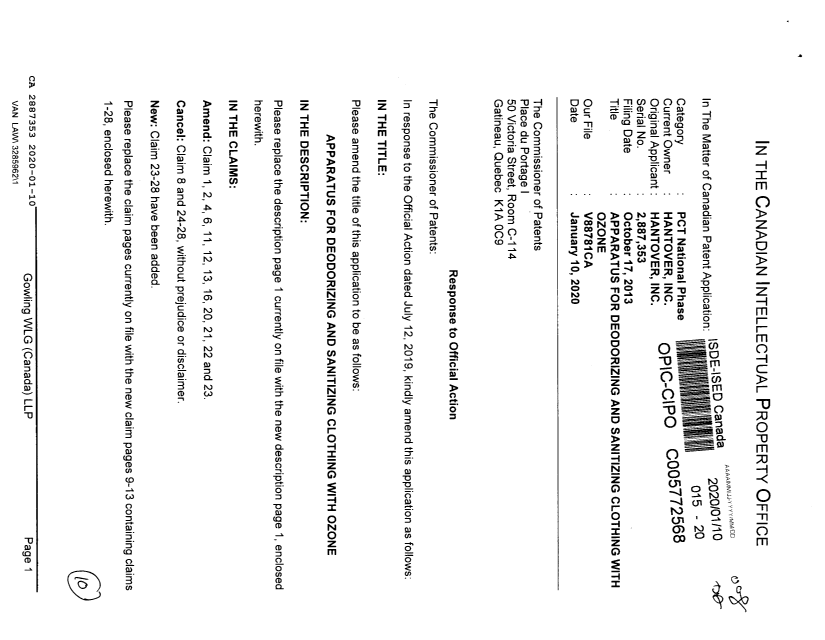Document de brevet canadien 2887353. Modification 20200110. Image 1 de 10