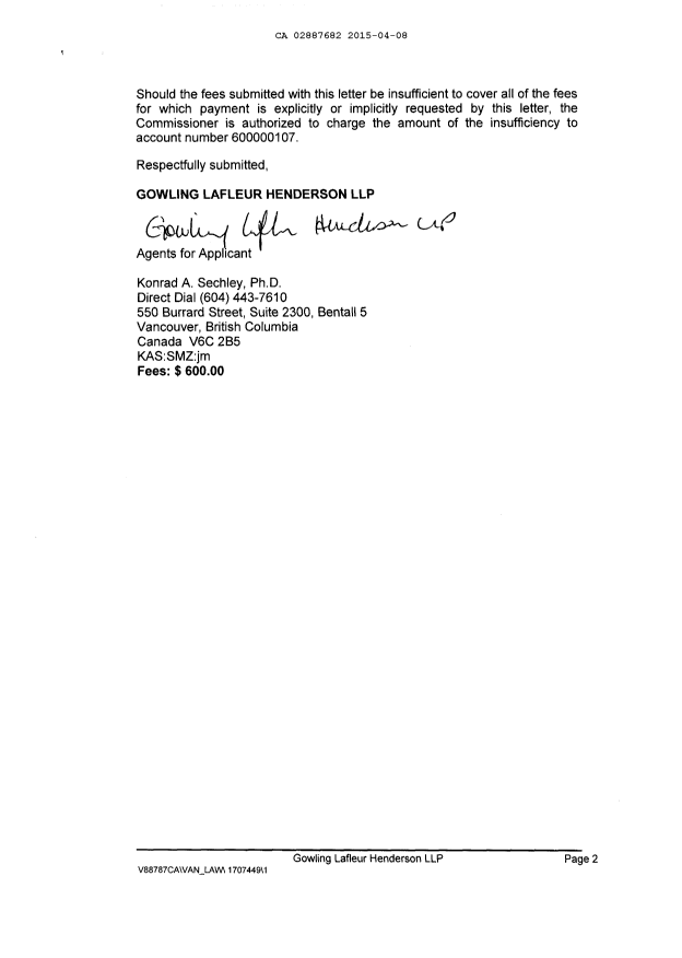 Document de brevet canadien 2887682. Cession 20150408. Image 2 de 6