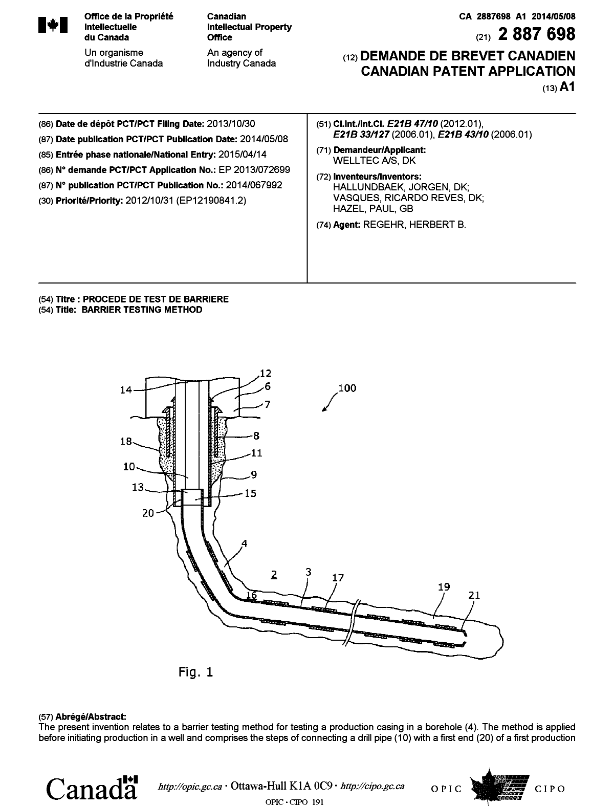 Document de brevet canadien 2887698. Page couverture 20141227. Image 1 de 2