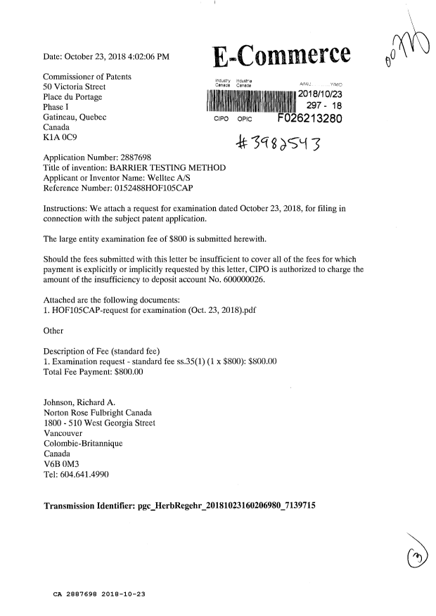 Document de brevet canadien 2887698. Requête d'examen 20181023. Image 1 de 3